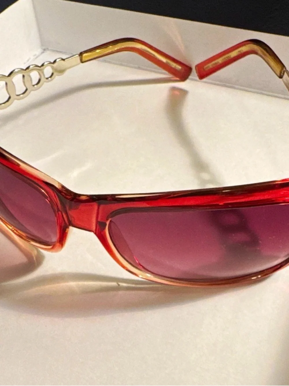 Women's Red Gradient Sunglasses with Gold Accent Temples